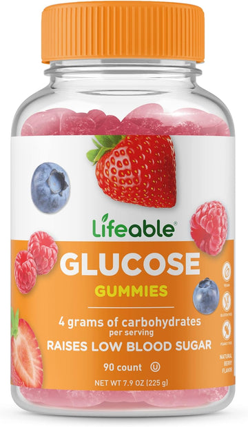 Lifeable Glucose Gummies - Great Tasting Natural Flavor Gummy - Gluten Free GMO-Free Chewable - for Adults and Kids - 90 Gummies