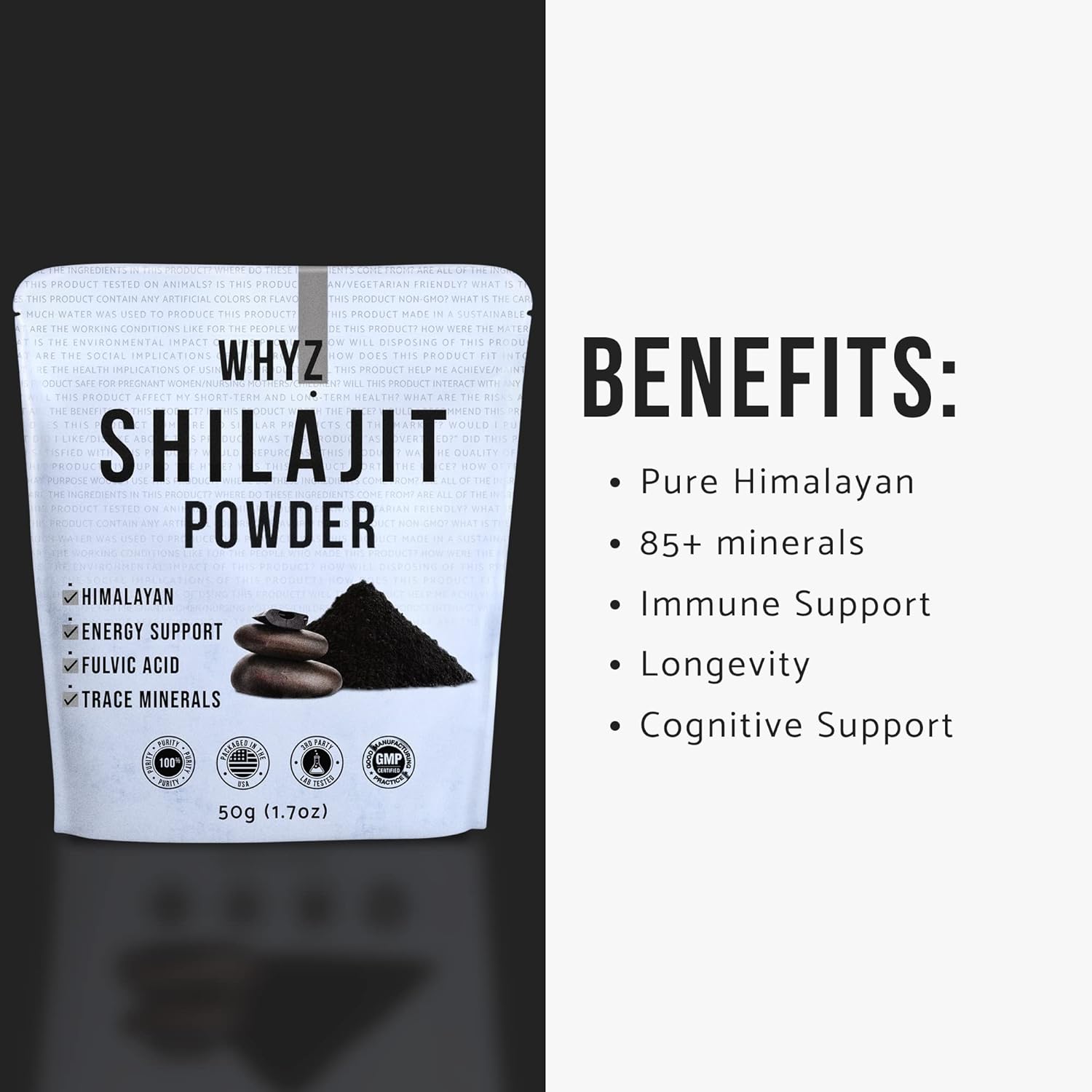Whyz Shilajit Powder, 50G(1.7 Oz), Shilajit Pure Himalayan Mineral With Fulvic Acid Powder, Pure Shilajit And Fulvic Minerals Compound For Immune Support And Energy Supplement, 200 Servings