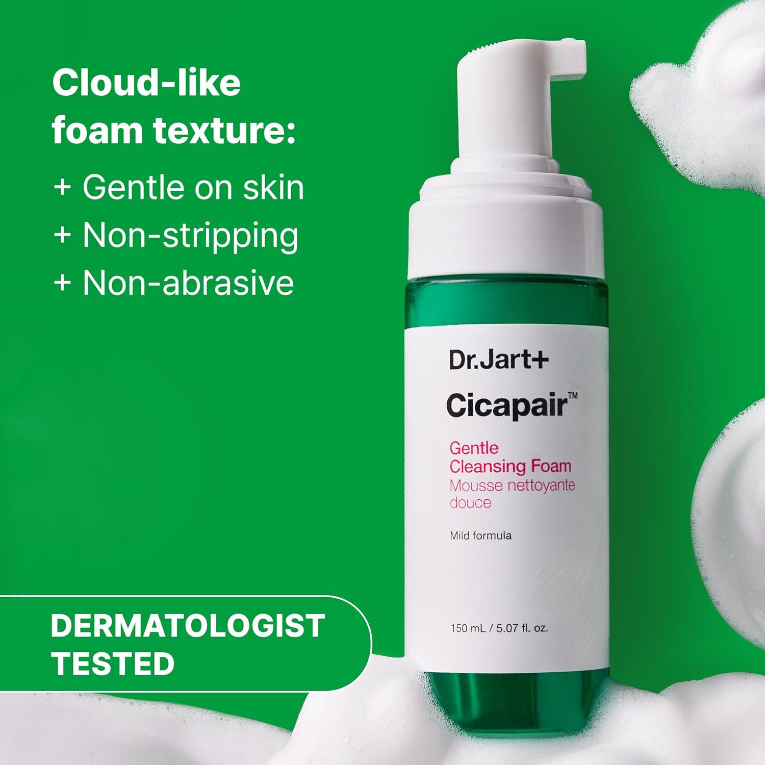 Dr.Jart+ Cicapair™ Gentle Foam Face Wash Cleanser For Sensitive Skin With Centella Asiatica | Korean Skin Care, 5.07 Fl Oz : Beauty & Personal Care