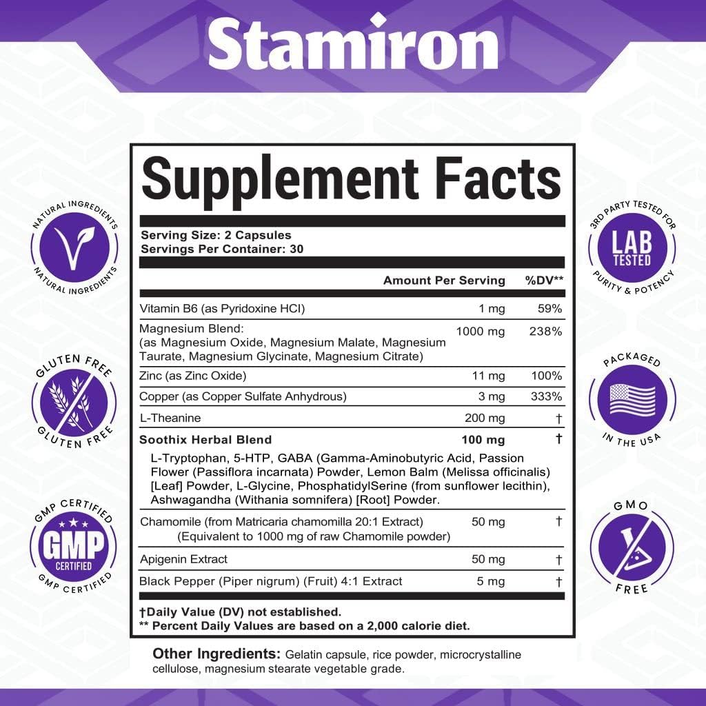 Buy Magnesium Complex 1000mg L Theanine 200mg Apigenin 50mg Supplement with Mag Glycinate Citrate Malate Taurate + Chamomile 5-HTP Passion Flower Lemon Balm B6 Ashwagandha and L Tryptophan - Made in USA on Amazon.com ? FREE SHIPPING on qualified orders