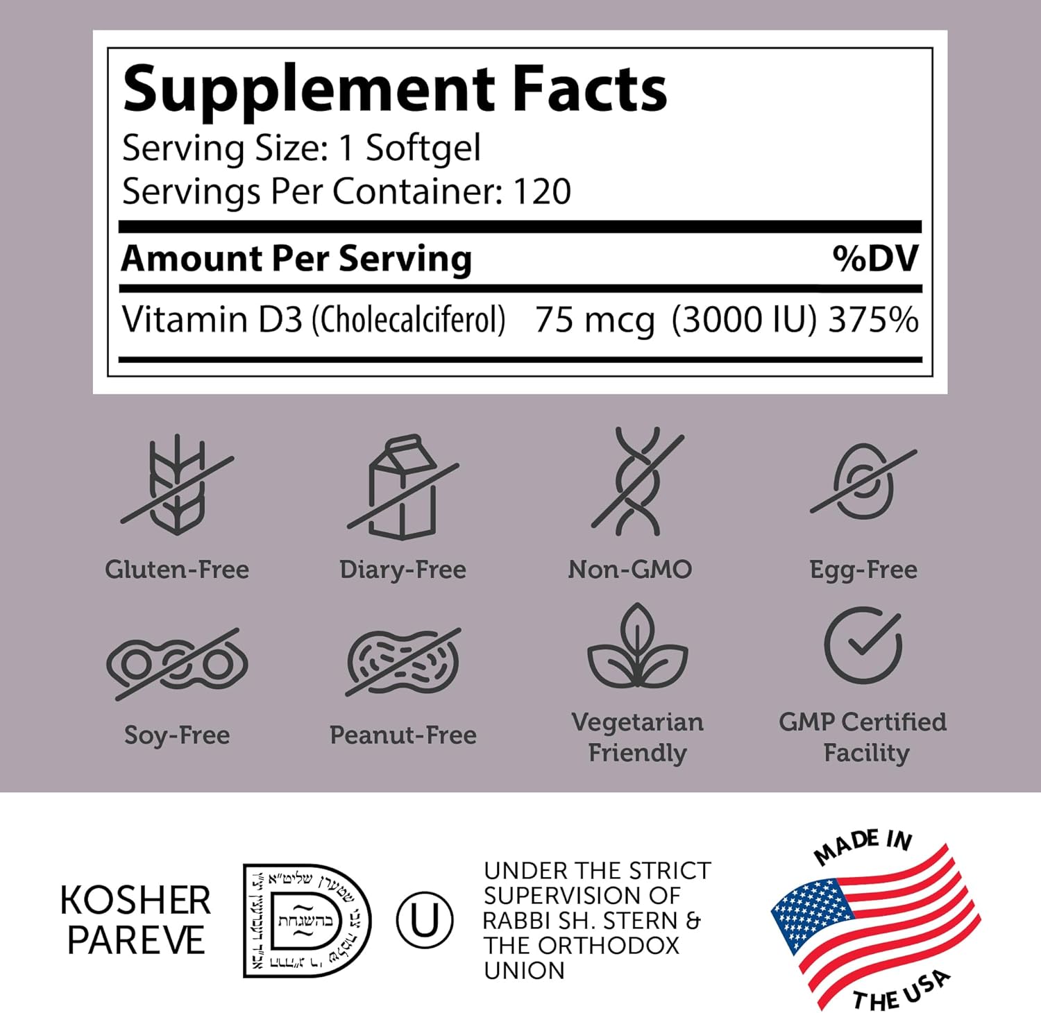 Zahler - Advanced Vitamin D3 3000 IU Softgels (120 Count) Kosher Vegetarian Friendly Vitamin D for Immune Support, Bone, Teeth & Muscle Health - Daily D3 Vitamin Supplement for Adults - Easy Swallow. : Health & Household