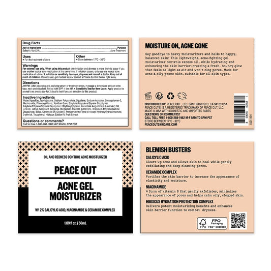 Peace Out Skincare Acne Gel Moisturizer, For Daily Facial Use With Salicylic Acid & Niacinamide, Boost Hydration And Help Prevent Acne & Blackheads, For Men & Women, 1.69 Fl Oz : Beauty & Personal Care