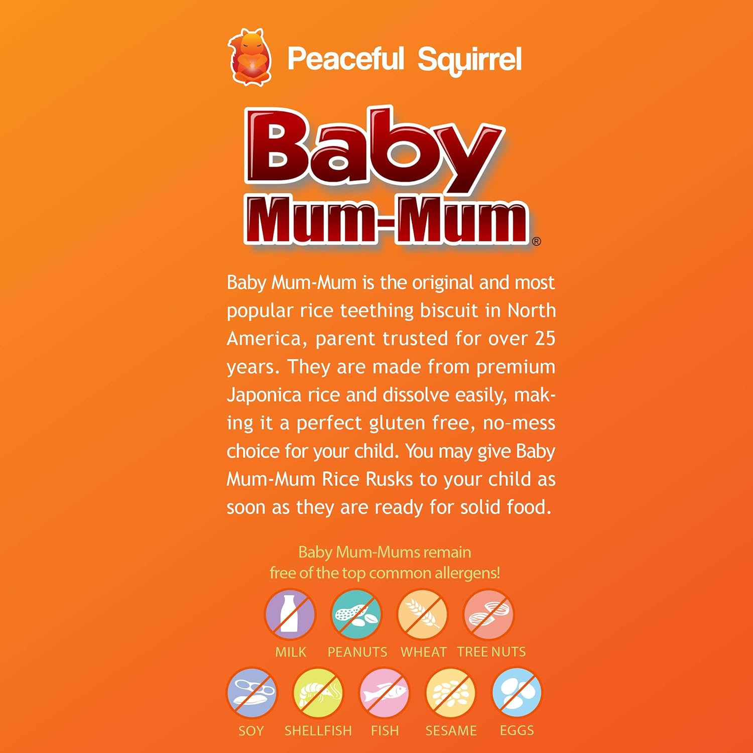Peaceful Squirrel Variety, Hot-Kid Baby Mum-Mum Rice Rusks Variety Pack of 6 (Organic Original, Banana, Vegetables, Apple & Pumpkin, Carrot & Sweet Potato, Blueberry & Goji) - 1.76 Ounce : Baby