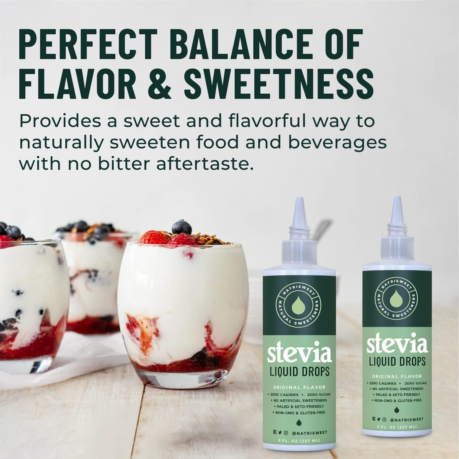 Stevia Liquid Drops, 8 Fl oz, 1823 Servings, Pure Concentrated Drops with Zero Calories & Zero Carbs, Delicious Sugar Substitute Great for Keto & Paleo Diets, by Natrisweet : Health & Household