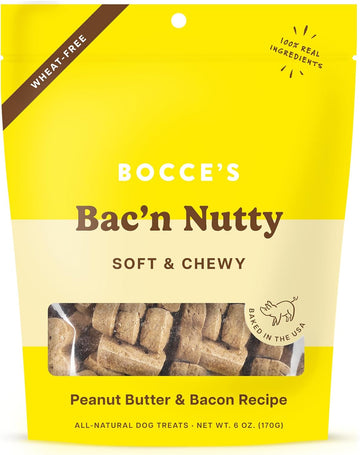Bocce'S Bakery Bac'N Nutty Soft & Chewy Dog Treats, Wheat-Free Pb & Bacon Flavored All Natural Limited Ingredient Oven Baked Cookies For Dogs, 6 Oz Bag