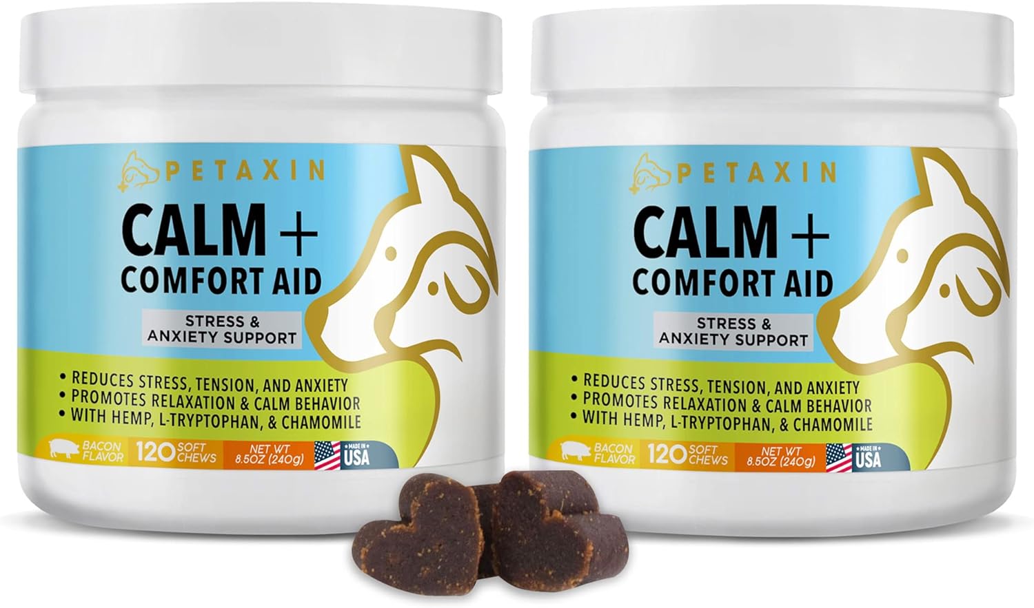 2 Pack Petaxin Calming Treats for Dogs - Stress & Anxiety Relief for Dogs - Supports Calm & Relaxed Behavior - Calming Chews for Dogs with Chamomile, Ginger, & More for Barking, Fireworks - 240 Chews
