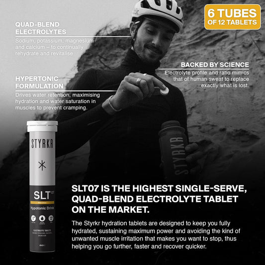 Electrolytes Tablets By Styrkr - Citrus - 6X Pack Of 12 Hydration Tablets - 1000Mg Per Serving - 4X Higher Salts - Used By Endurance Athletes - Advanced Quad-Blend Formulation - Slt07 12X Per Tube