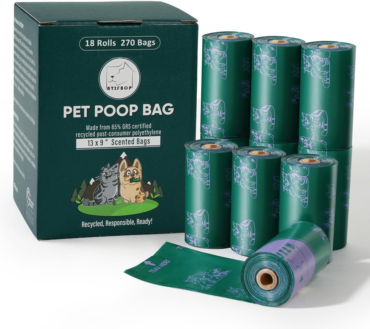 Dog Poop Bags Rolls, Extra Thick And Leak-Proof Recycled Poop Bags For Dogs, 270 Bags 18 Refill Rolls, Scented Waste Bag For Dog And Cat, Made From 65% Recycled Plastics