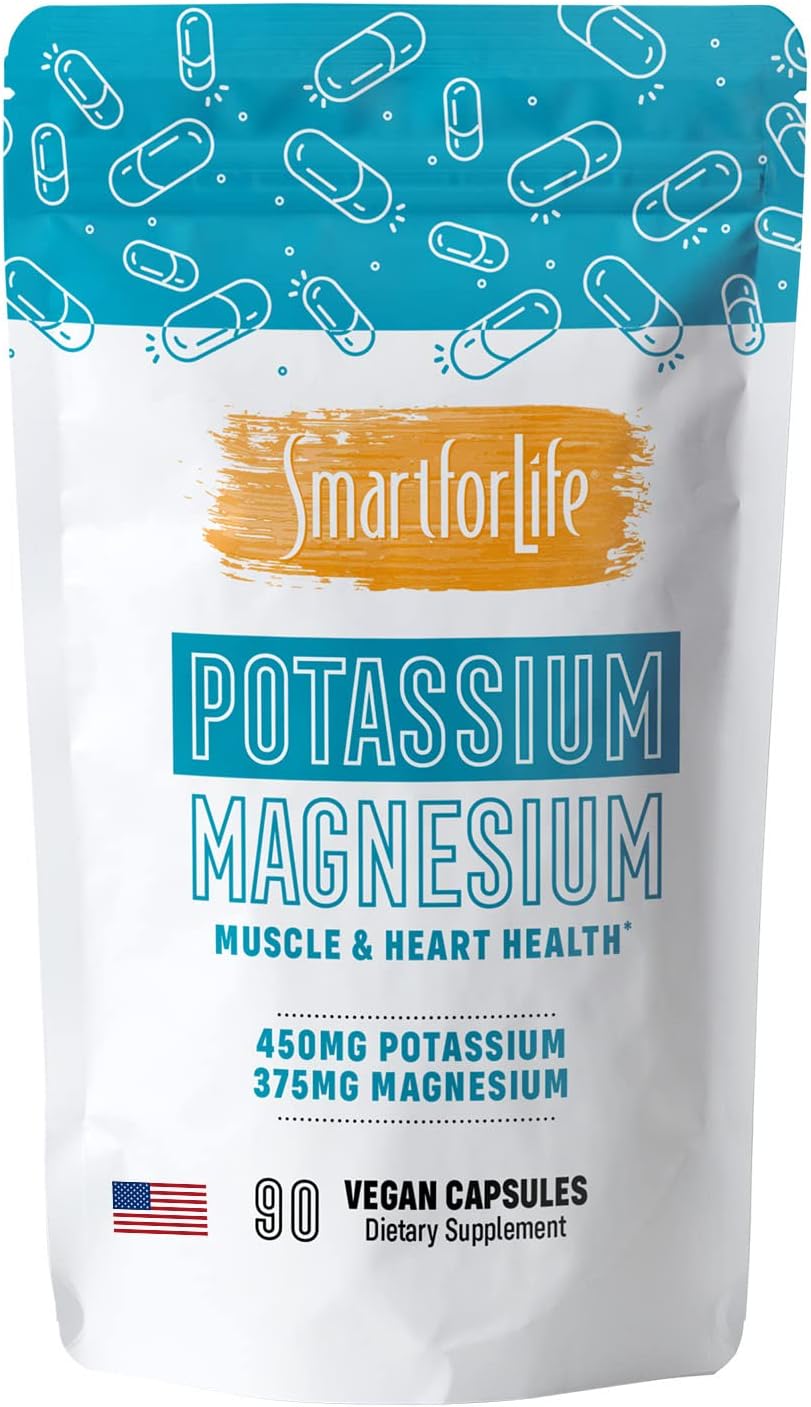 Smart For Life Potassium Magnesium Supplement – High Absorption Magnesium Complex – 90 Vegan Capsules - Magnesium And Potassium Supplement For Vascular Health, Magnesium For Leg Cramps And Sleep 90 Ct
