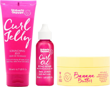 Umberto Giannini Loc Trio - Curl Jelly, Oil And Banana Butter Leave In Conditioner Moisture Layering Kit For Dry Curls, Coils And Waves