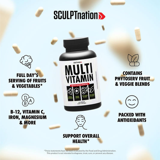 Sculpt Nation By V Shred Multivitamin - Daily Multivitamin For Women And Men With Zinc, Vitamin C, And Copper, Nutritional Support With One Serving Of Fruit And Veggies - 60 Capsules