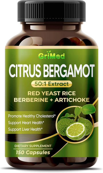 Citrus Bergamot 50:1 Extract 20,400Mg With Red Yeast Rice, Garlic, Artichoke For Healthy Cholesterol, Heart Health - Made In The Usa (150 Count (Pack Of 1))