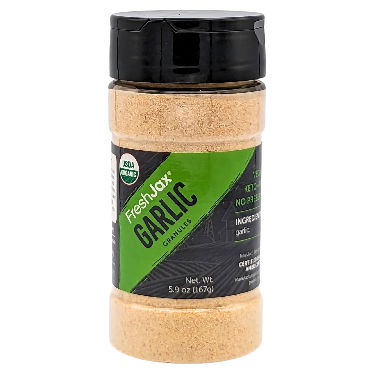 FreshJax Organic Garlic Granules (5.9 oz Bottle) Certified Organic Non GMO Garlic Powder | Gluten Free Granulated Garlic | Keto, Paleo, No Preservatives | Handcrafted in Jacksonville, Florida