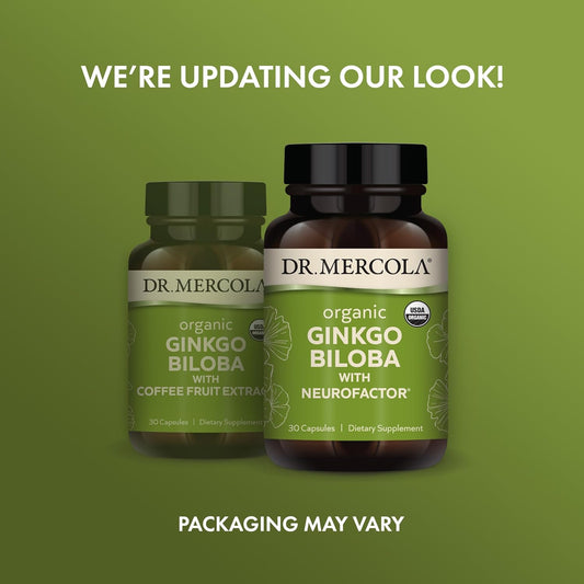 Dr. Mercola Organic Ginkgo Biloba With Coffee Fruit Extract Dietary Supplement, 30 Servings Per Container (30 Capsules), Supports Mitochondrial Health As Well As Brain And Cognitive Function