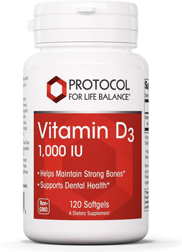 Protocol Vitamin D3 1,000 IU - Bone & Teeth Support* - Dietary Supplement for Immunity & Bone Mineralization* - Non-GMO, Halal, Keto-Friendly - 120 Softgels