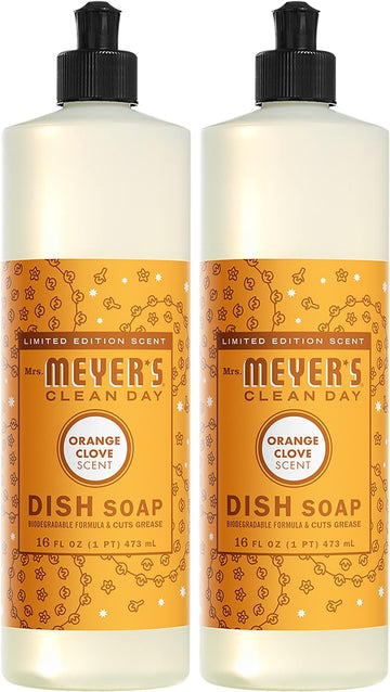 MRS. MEYER'S CLEAN DAY Liquid Dish Soap, Orange Clove, 16 Fluid Ounce (Pack of 2)