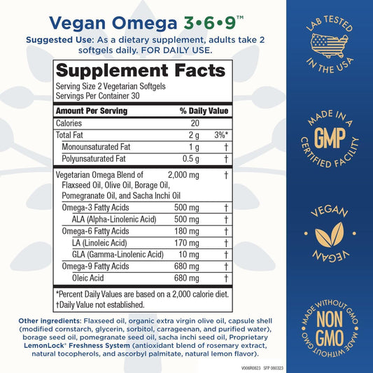 Purity Products Omega 3-6-9 Vegan and Vegetarian Omega Formula - “5 in 1” Essential Fatty Acid Complex - Scientifically Formulated Plant-Based Omega 3 6 9 Essential Fatty Acids (EFA) - from (60)