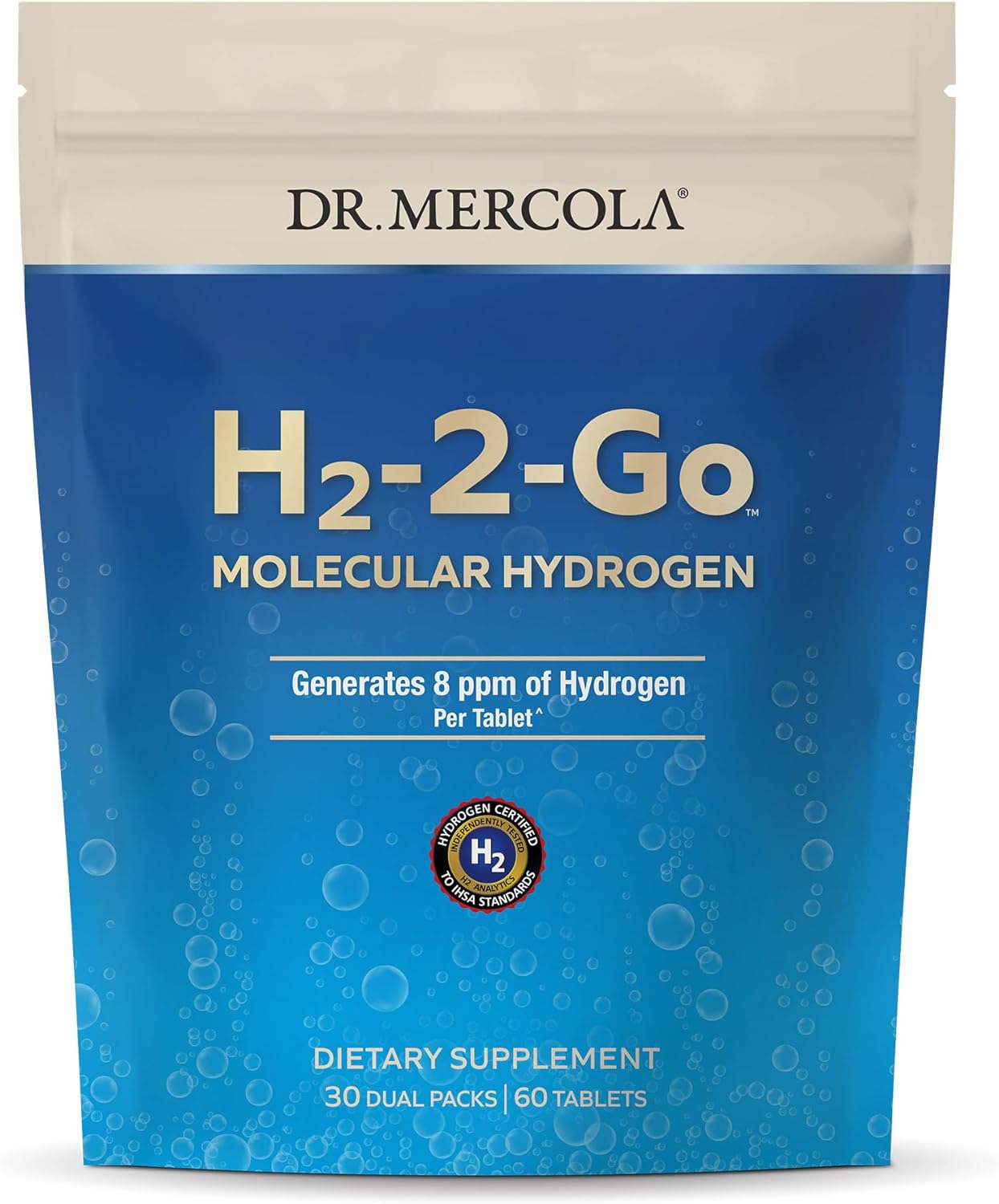 Dr. Mercola H2-2-Go Molecular Hydrogen, 60 Servings (60 Tablets), 8 ppm of Hydrogen Per Tablet, Dietary Supplement, Supports Circulatory Health