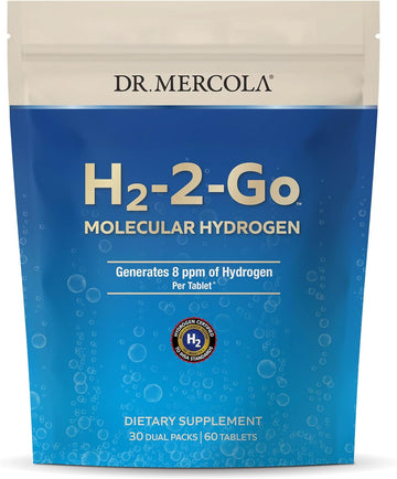 Dr. Mercola H2-2-Go Molecular Hydrogen, 60 Servings (60 Tablets), 8 ppm of Hydrogen Per Tablet, Dietary Supplement, Supports Circulatory Health