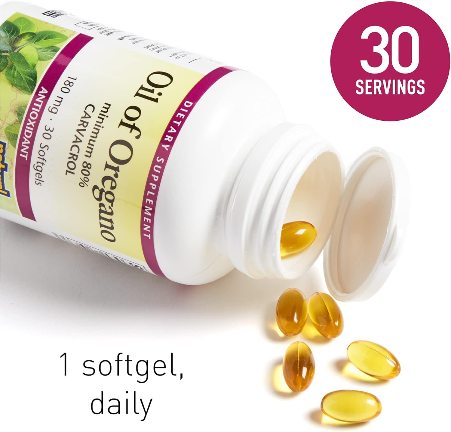 Natural Factors, Oil of Oregano 180 mg, Helps Maintain Good Health with Extra Virgin Olive Oil, 30 softgels (30 servings) : Health & Household