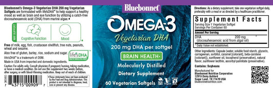 Bluebonnet Natural Omega-3 Vegetarian Dha Vegetarian Softgels, 200 Mg, 60 Count ('743715009097)