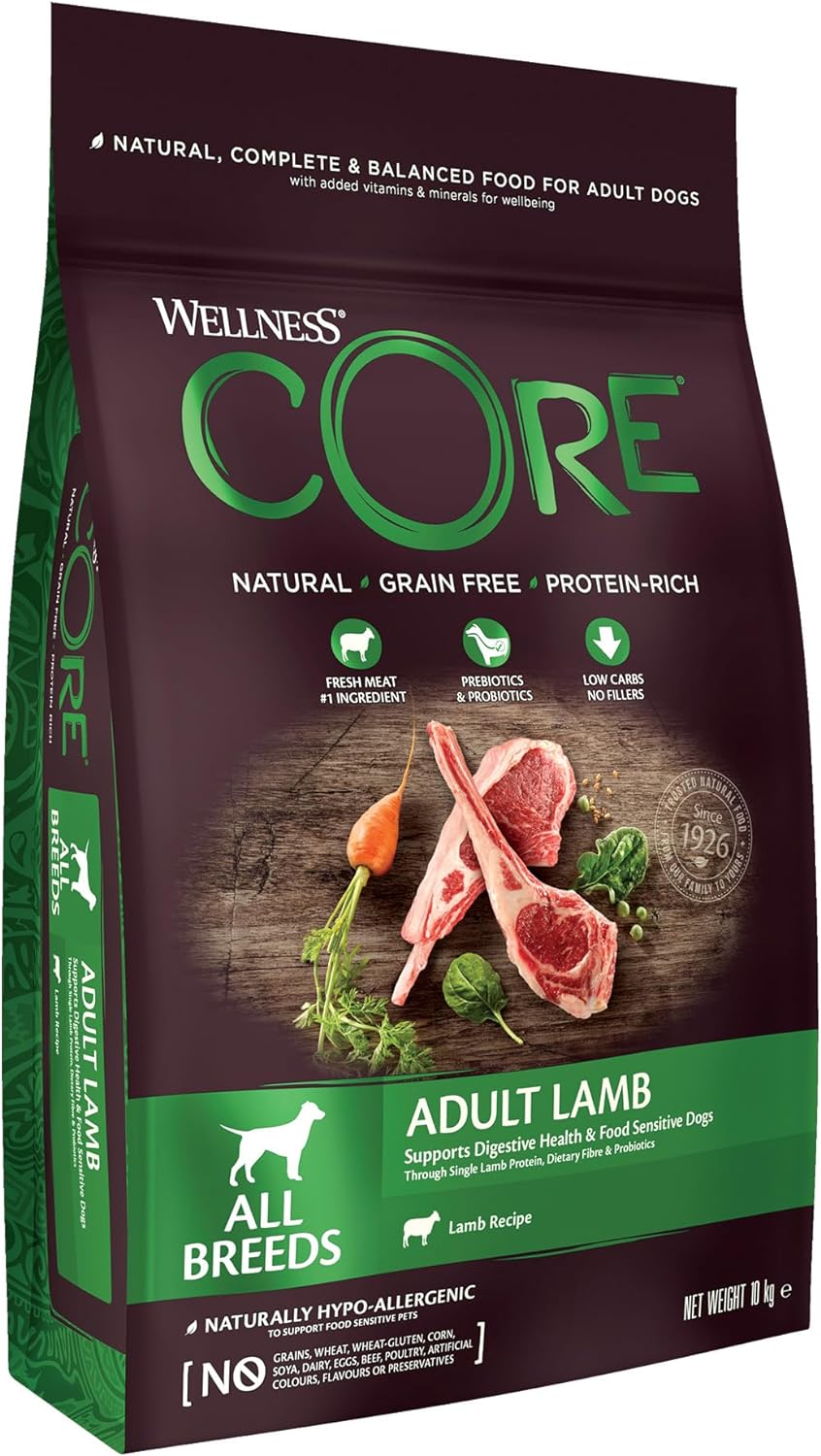 Wellness CORE Adult Lamb, Dry Dog Food, Dog Food Dry for Healthy Digestion, Grain Free with High Meat Content, Lamb, 10 kg?10788