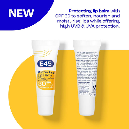 E45 Protecting Lip Balm - Nourishing And Softening Balm For Dry And Chapped Lips - Spf30 For All-Year-Round High Uva/Uva Protection - 10Ml