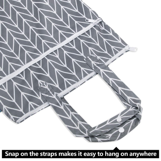 Teamoy Travel Hanging Wet Dry Bag Organizer (17.3 X 13.4 Inches) With Two Compartments For Cloth Diaper, Laundry, Swimsuits And More, Easy To Hang Everywhere(M, Gray Arrow)