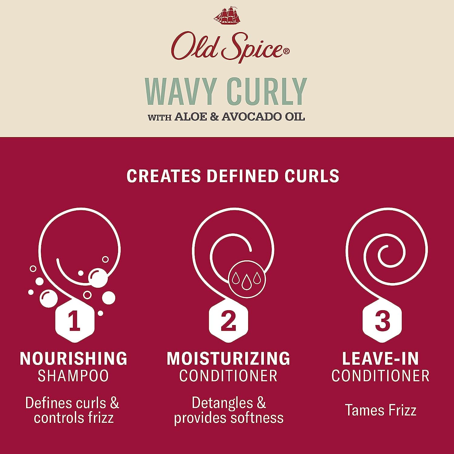 Old Spice Shampoo, Conditioner and Leave-in Conditioner Set for Men, Wavy Curly Hair Regimen Bundle : Beauty & Personal Care