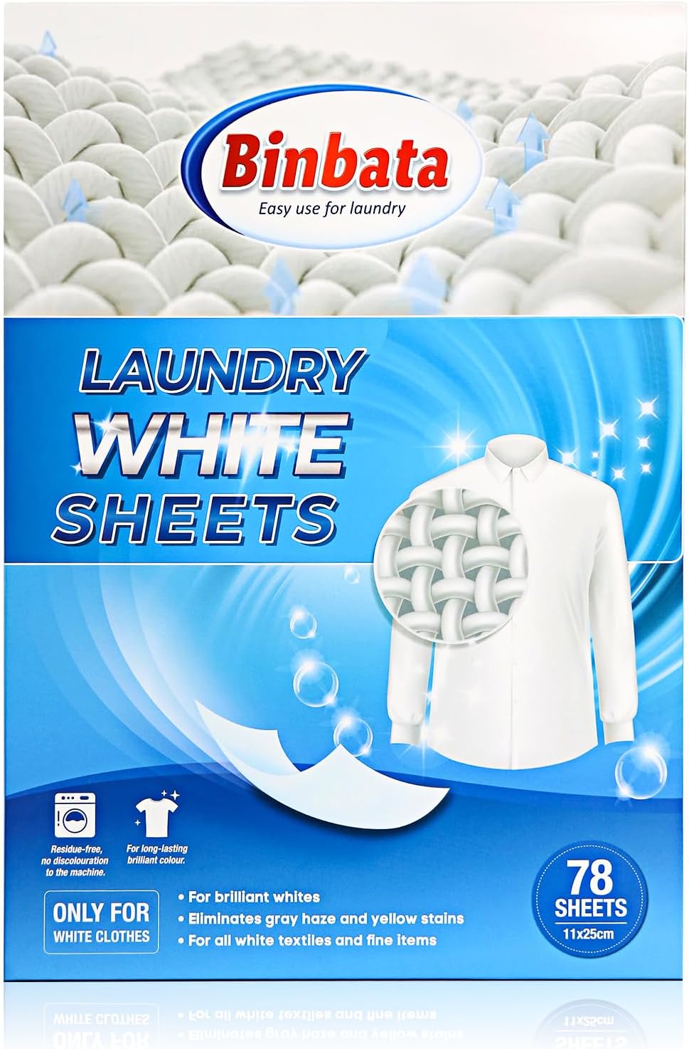 Eco Laundry Whitener Sheets 78 Count – Binbata Unscented High Concentrated Laundry Bleach, Effectively Remove Yellowing & Greying, Safe for Sensitive Skin, Available in all Washing Machines