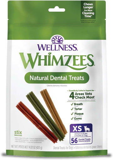 Whimzees By Wellness Stix Natural Dental Chews For Dogs, Long Lasting Treats, Grain-Free, Freshens Breath, Extra Small Breed, 56 Count