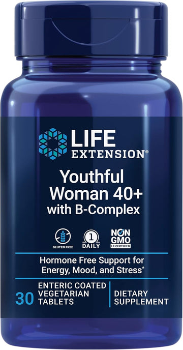 Life Extension Youthful Woman 40+ With B-Complex - Vitamin B Supplement For Women - Thiamine, Riboavin, Niacin, Vitamin B6, Vitamin B12, Siberian Rhubarb + More - Gluten Free, Vegetarian - 30 Tablet