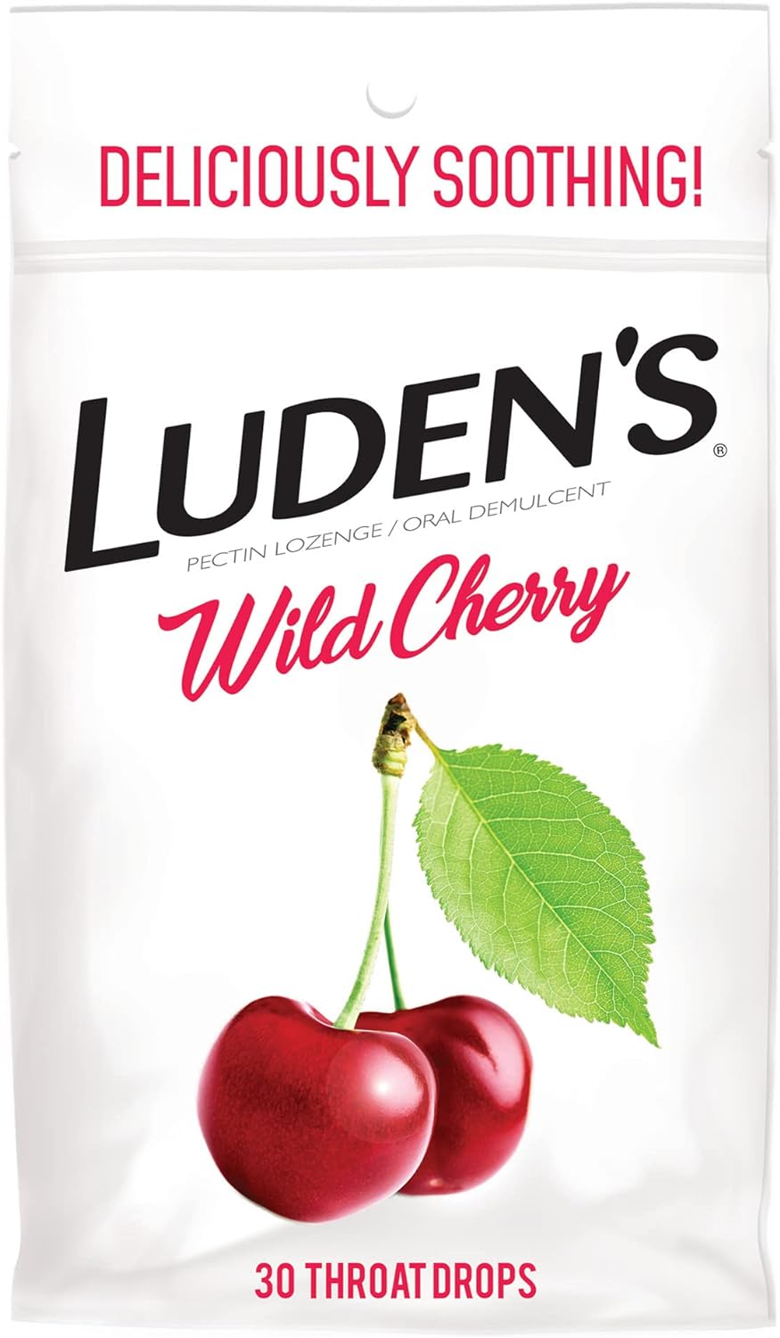 Luden's Sore Throat Drops, For Minor Sore Throat Relief, Wild Cherry, 30 Count