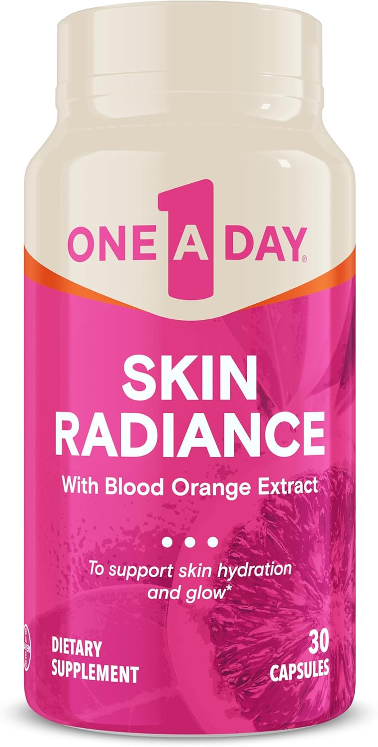 One A Day Skin Radiance, Skin Supplement To Support Skin Hydration & Glow With Blood Orange Extract & Collagen Health With Vitamin C & Vitamin E, 30 Capsules