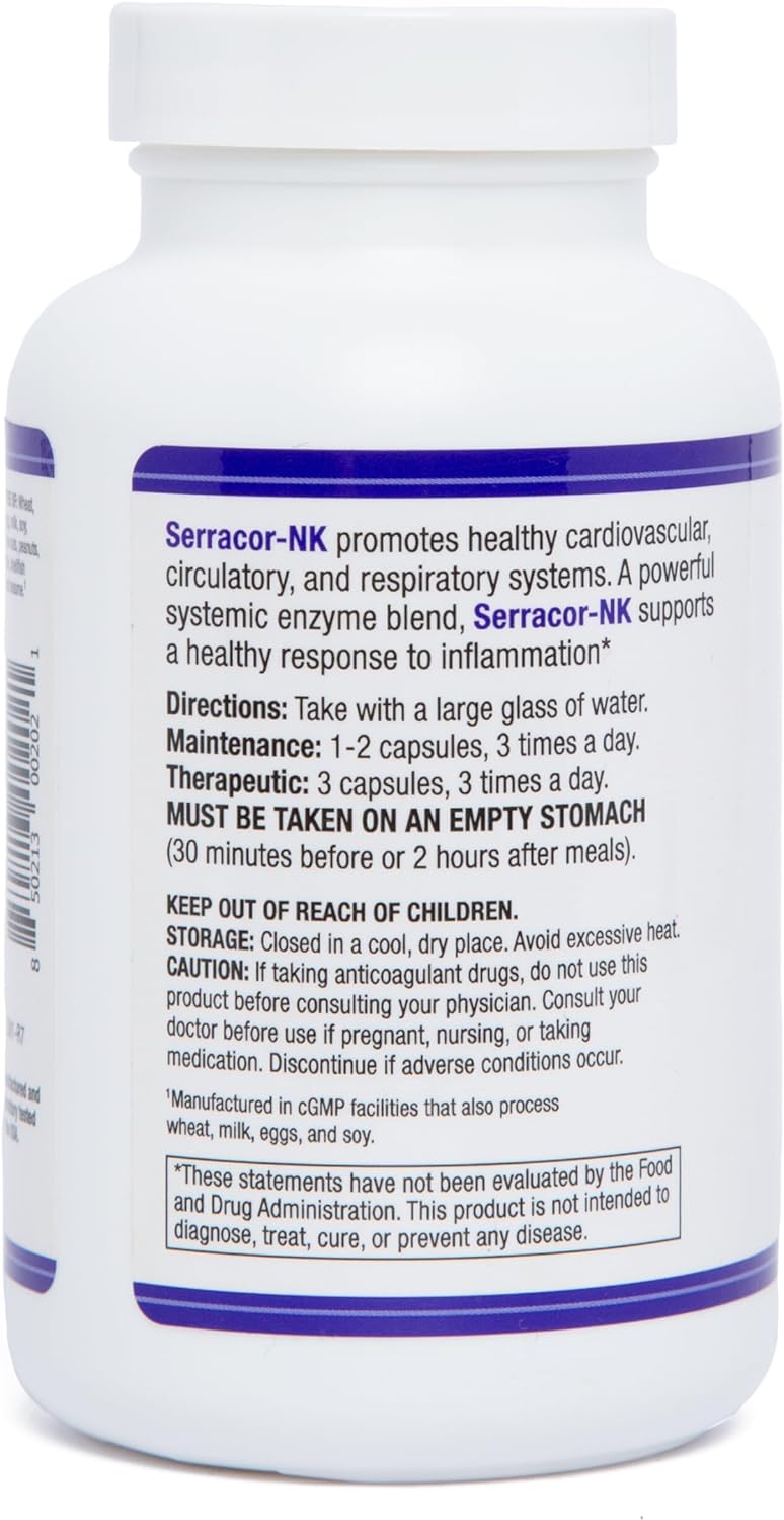 Serracor-NK – 300 Vegetarian Capsules – Circulatory and Respiratory Support – Natural Systemic Enzymes Formula – Contains Acid-Resistant Serrapeptase & Acid-Resistant Nattokinase : Health & Household