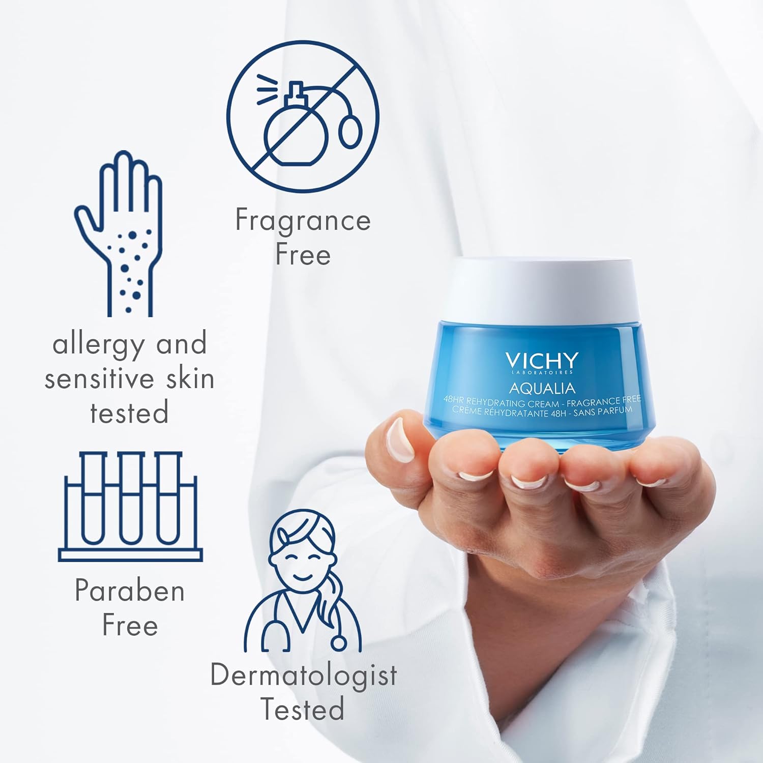 Vichy Aqualia Thermal 48HR Rehydrating Fragrance Free Face Cream, Hyaluronic Acid Moisturizer for Dry Skin, Moisturizing Face Lotion, Fragrance Free, 1.69 fl. oz. : Beauty & Personal Care