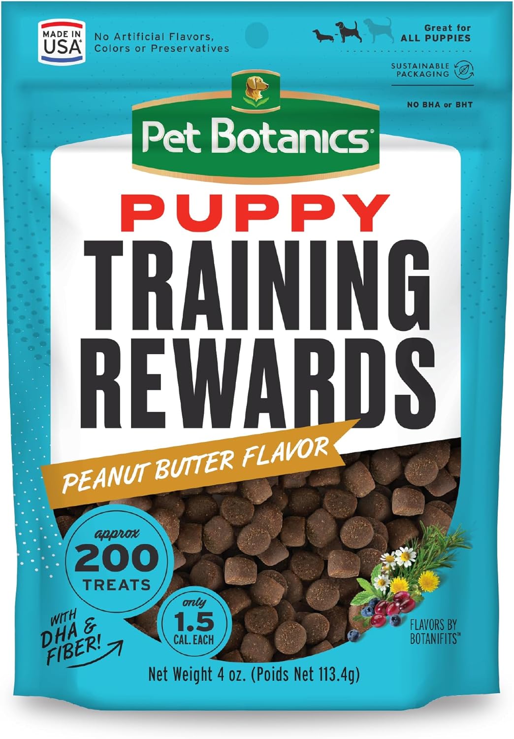 Pet Botanics 4 Oz. Pouch Training Rewards Puppy Bites Soft & Chewy, Peanut Butter Flavor, With 200 Treats Per Bag, The Choice Of Top Trainers