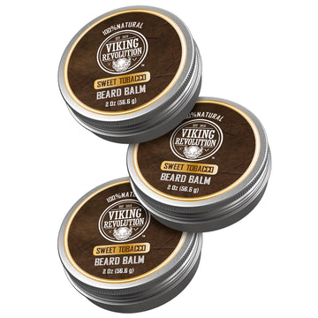 Viking Revolution Sweet Tobacco Beard Balm - Beard Butter With Argan Oil, Beard Softener For Men With Jojoba Oil - Beard Moisturizer For Men With Beeswax - Beard Wax For Men (2Oz, 3 Pack)