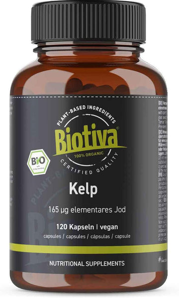 Kelp Bio High-Dose 120 Capsules - 165 Mg Natural Iodine - Kelp Algae - Bottled In Germany - 100% Vegan - No Fillers Or Anti-Caking Agents - Biotiva