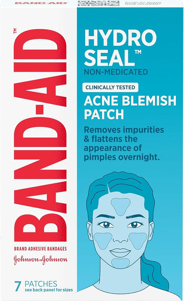 Band-Aid Brand Hydro Seal Acne Patches For Face, Non-Medicated Acne Blemish Patch Absorbs Fluids & Provides A Protective Healing Environment For Pimples, 7 Patches