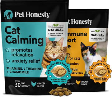 Pethonesty Cat Calming + Cat Immune Support Lysine Dual Texture Chew Supplement Bundle - Helps Reduce Stress And Cat Anxiety Relief, Allergy Relief – Cat Vitamins With Omega 3S