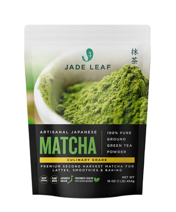 Jade Leaf Matcha Artisanal Matcha Green Tea Powder - Authentic Japanese Origin - Premium Second Harvest Culinary Grade For Baking Or Cooking (1 Pound Bulk Resealable Pouch)