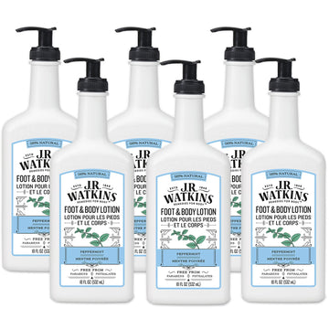 J.R. Watkins Daily Moisturizing Lotion “ Body Cream In Pump Dispenser “ Hydrating Skin Cream Made With Shea Butter, Cocoa Butter, Coconut Oil & Vitamin E, Peppermint, 18 Fl Oz, 6 Pack