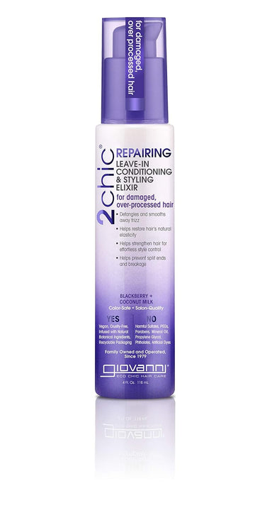 Giovanni 2Chic Ultra Shine Leave-In Conditioning & Styling Elixir – Hair Serum For All Hair Types, Tsubaki Seed Oil & White Tea, Detangles, Smooths & Conditions, Tames Frizz - 4 Oz