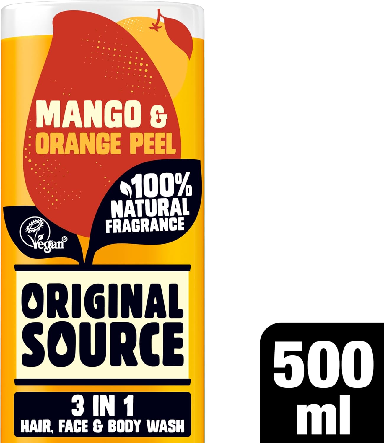 Original Source Mens 3In1 Mango & Orange Peel Shower Gel, 100 Percent Natural Fragrance, Vegan, Cruelty Free, Paraben Free, Bulk Buy, Pack Of 6 X 500 Ml