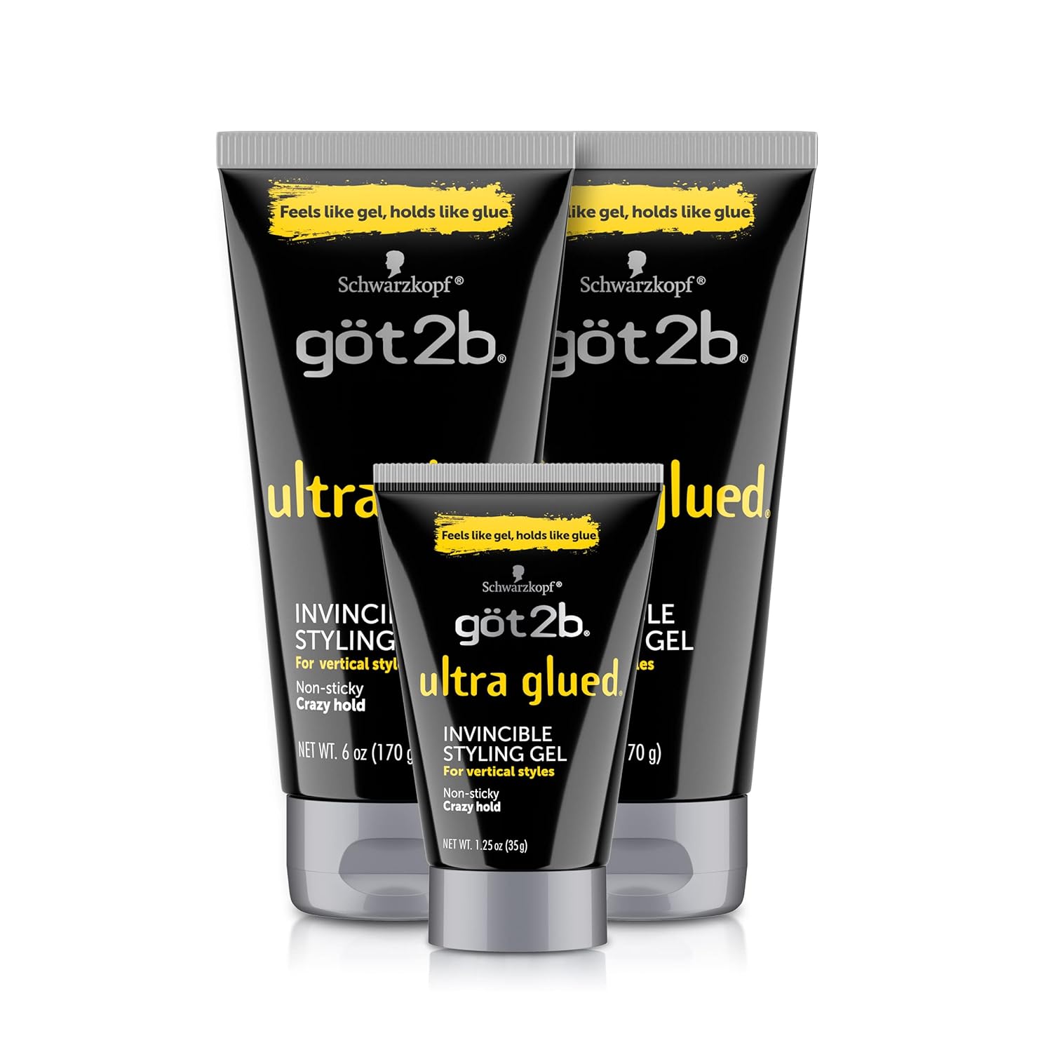 Got2B Ultra Glued Invincible Styling Gel 2 - 6 Oz Tubes + 1 Travel 1.25 Oz Tube