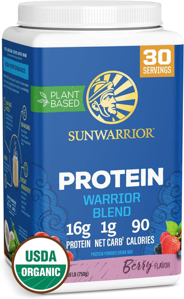 Sunwarrior Vegan Organic Protein Powder Plant-Based | Bcaa Amino Acids Hemp Seed Soy Free Dairy Free Gluten Free Synthetic Free Non-Gmo | Berry 30 Servings | Warrior Blend