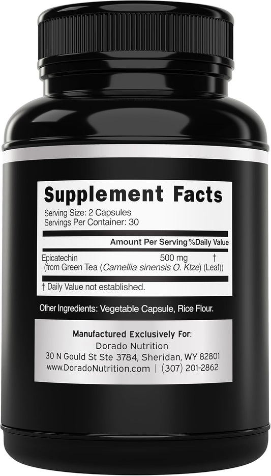 Epicatechin Extract 500Mg Per Serving - (60 Capsules) - Supports Lean Muscle, Nitric Oxide, Myostatin Inhibitor, Stamina, Endurance, Pump & Gains - Non-Gmo & Vegan Supplement - (60 Count)