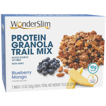 Wonderslim Protein Granola Trail Mix, Blueberry Mango, 10G Protein, Gluten Free (7Ct)