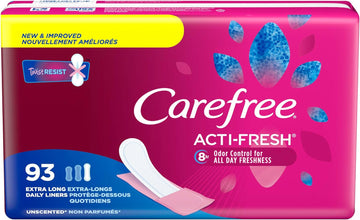 Carefree Acti-Fresh Body Shape Pantiliners Extra Long Unscented - 93 Count, Packaging May Vary